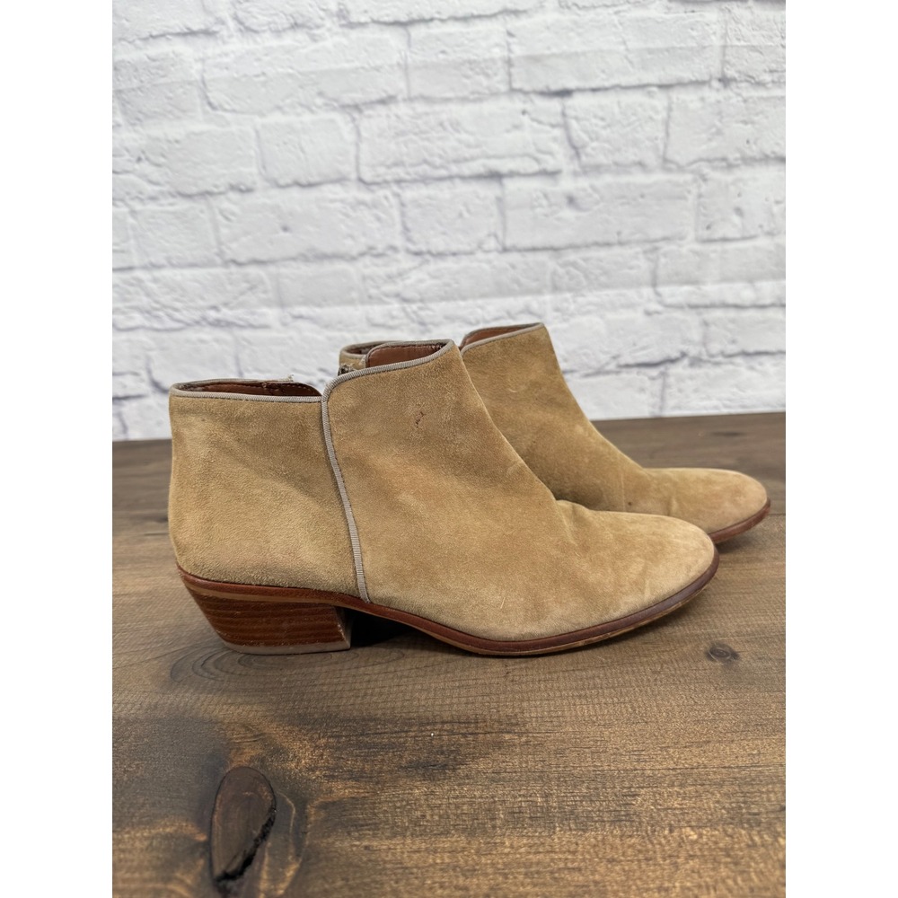 Sam Edelman Suede Ankle Booties Tan Women's Size 8.5 Block Heel Zip Boho Classic